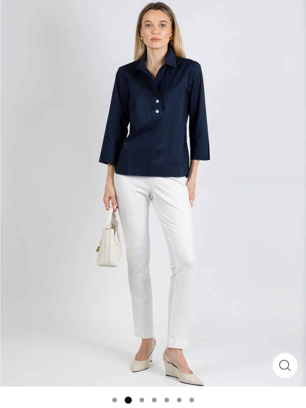 NWT Hinson Wu Aileen 3/4 Sleeve Button Back Top - Navy size medium